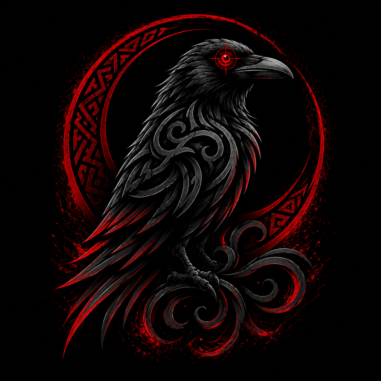 Emblema de cuervo KARUO en negro y rojo